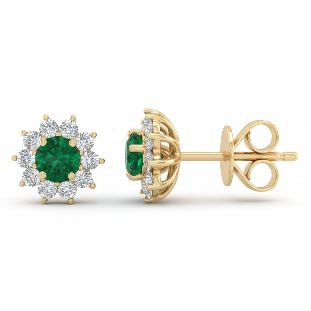 .45ct G SI 14kt Yellow Gold Diamond & Emerald Gemstone Stud Earrings