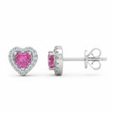 .60ct G SI 14kt White Gold Diamond & Pink Sapphire Gemstone Heart Shape Stud Earrings