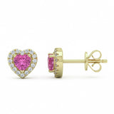 .87ct G SI 14kt Yellow Gold Diamond & Pink Sapphire Gemstone Heart Shape Stud Earrings