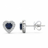 .76ct G SI 14kt White Gold Diamond & Blue Sapphire Gemstone Heart Shape Stud Earrings