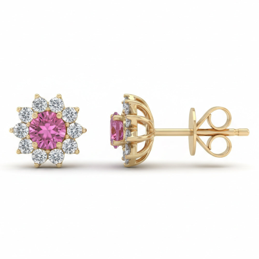 .59ct G SI 14kt Yellow Gold Diamond & Pink Sapphire Gemstone Stud Earrings
