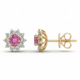 .59ct G SI 14kt Yellow Gold Diamond & Pink Sapphire Gemstone Stud Earrings