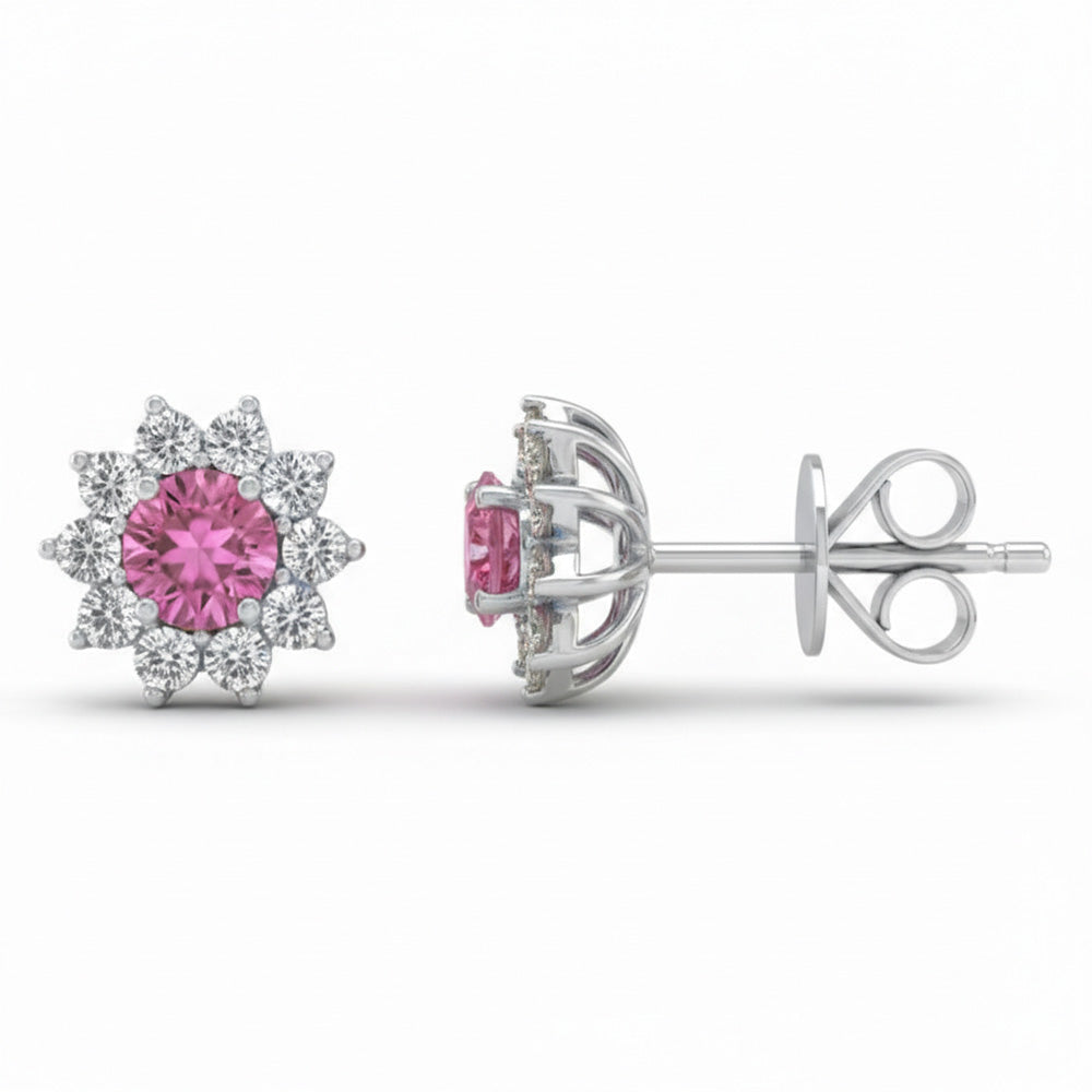 .62ct G SI 14kt White Gold Diamond & Pink Sapphire Gemstone Stud Earrings
