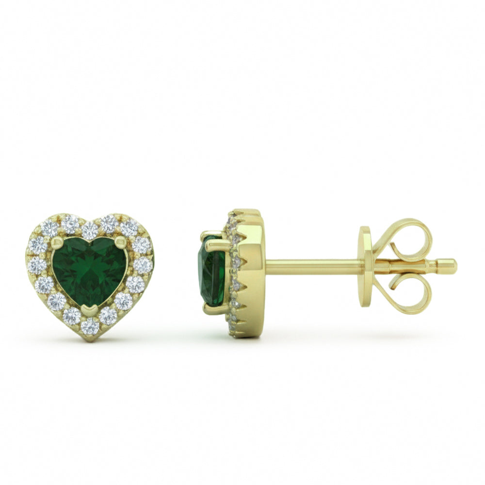 .60ct G SI 14kt Yellow Gold Diamond & Emerald Gemstone Heart Shape Stud Earrings