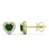 .60ct G SI 14kt Yellow Gold Diamond & Emerald Gemstone Heart Shape Stud Earrings