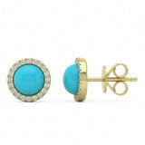 2.00ct G SI 14kt Yellow Gold Diamond & Turquoise Gemstone Stud Earrings