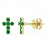 Pendientes de cruz de oro amarillo de 14 quilates con gema esmeralda de .18 ct G SI