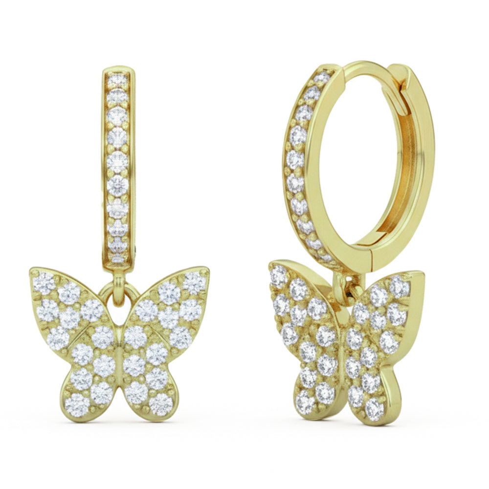 .19ct G SI 14kt Yellow Gold Diamond Butterfly Drop Earrings