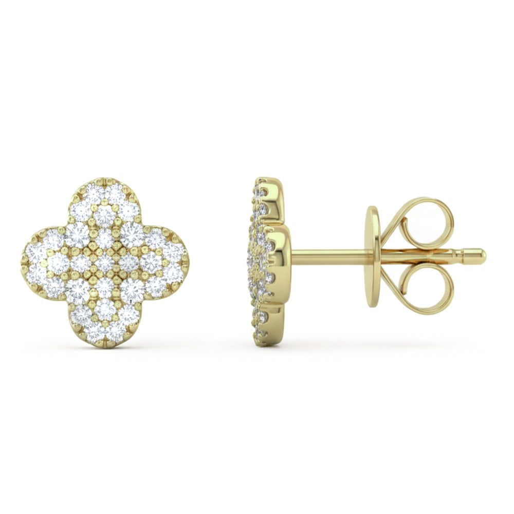 .34ct G SI 14kt Yellow Gold Diamond Clover Stud Earrings