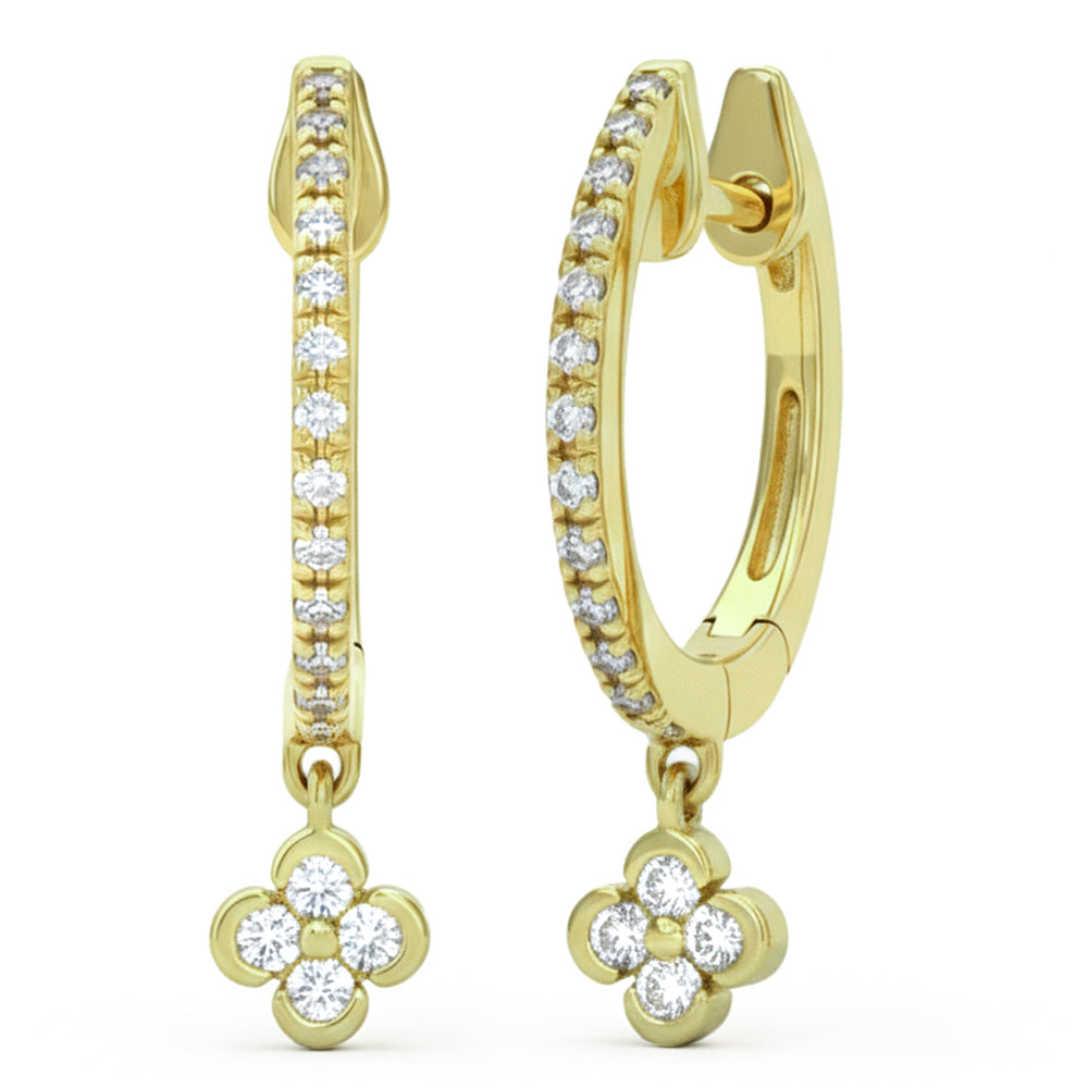 .16ct G SI 14kt Yellow Gold Diamond Clover Drop Earrings
