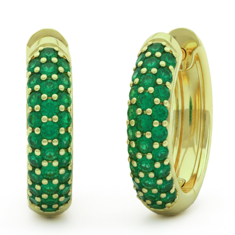 .56ct G SI 14kt Yellow Gold Pave Set Emerald Gemstone Hoop Earrings