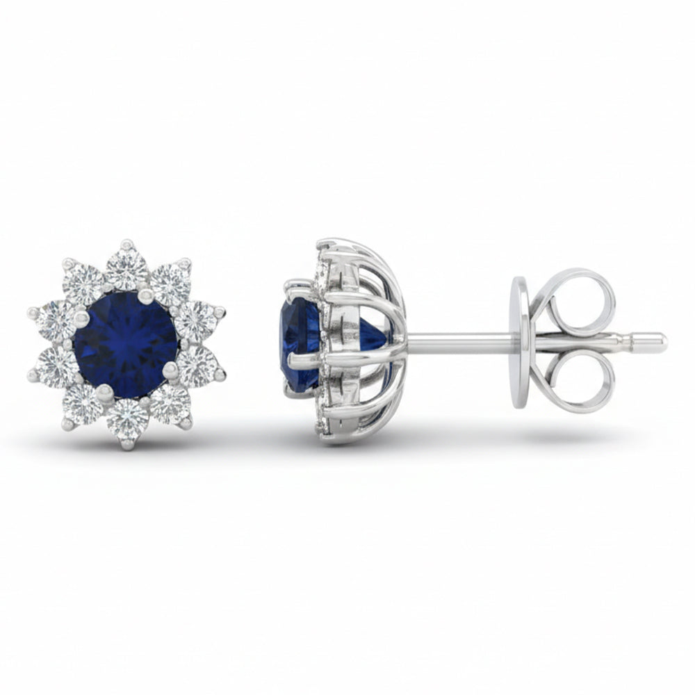 .68ct G SI 14kt White Gold Diamond & Blue Sapphire Gemstone Stud Earrings
