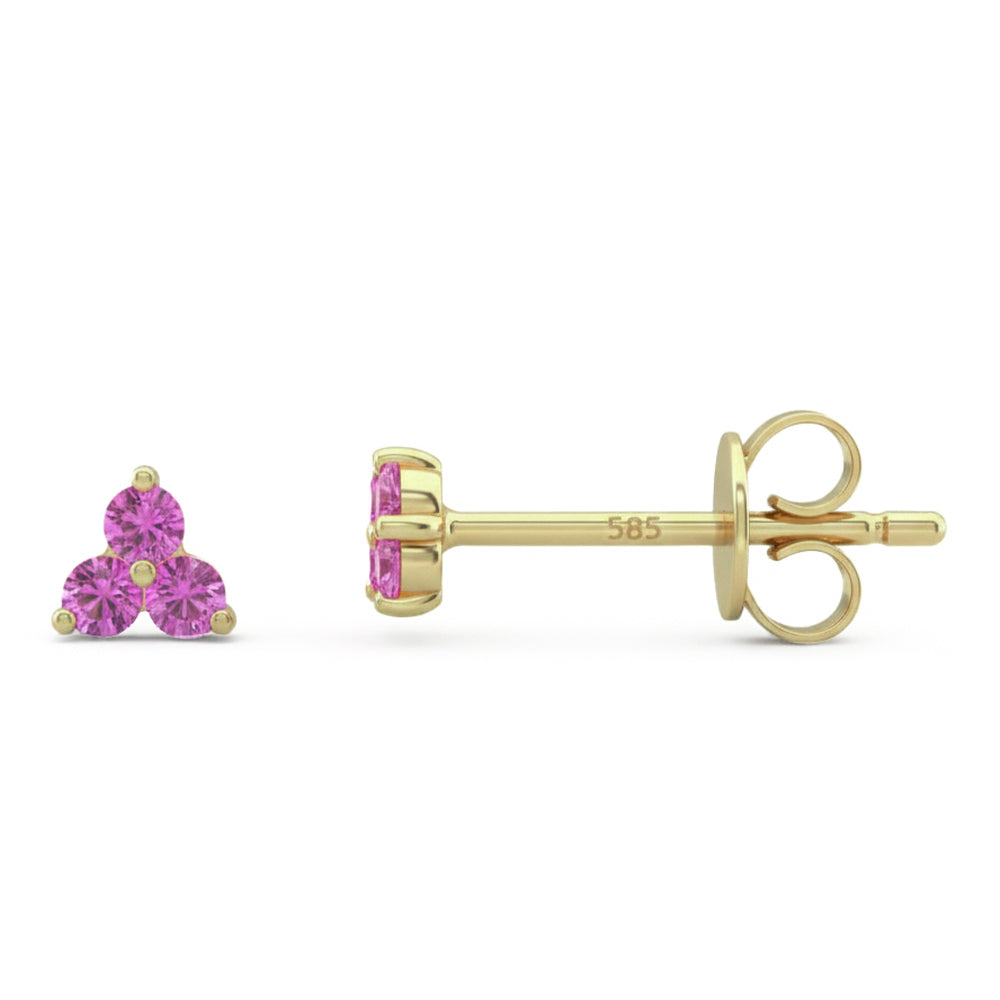 .08ct G SI 14kt Yellow Gold Pink Sapphire Gemstone Petite Stud Earrings
