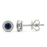 .38ct G SI 14kt White Gold Diamond & Blue Sapphire Gemstone Stud Earrings