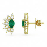 1.43ct G SI 14kt Yellow Gold Modern Diamond & Emerald Gemstone Stud Earrings