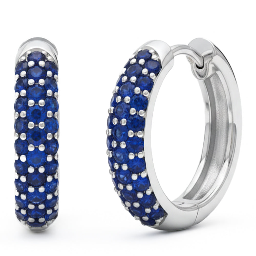 .89ct G SI 14kt White Gold Blue Sapphire Gemstone Hoop Earrings