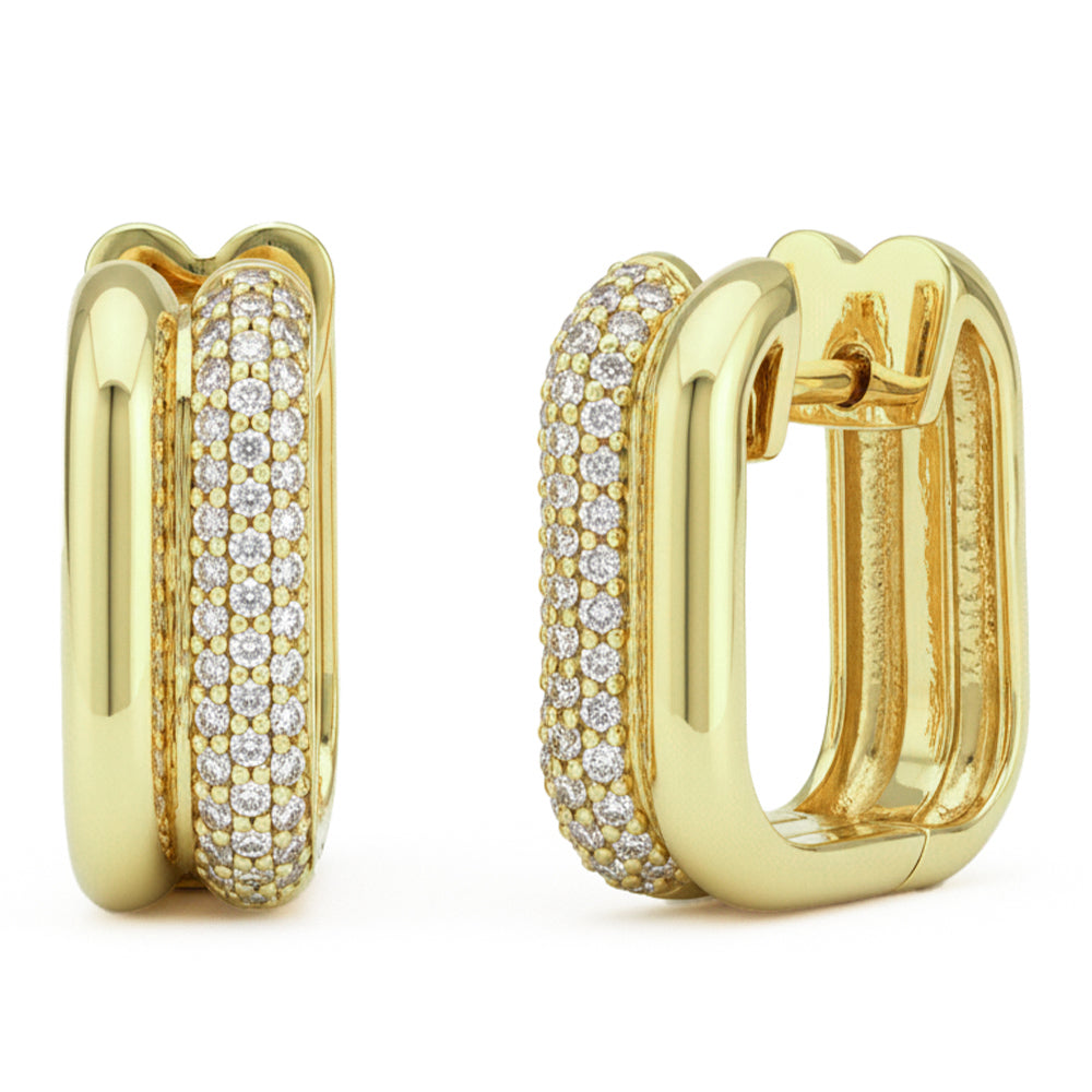 .25ct G SI 14kt Yellow Gold Modern Double Hoop Diamond Earrings