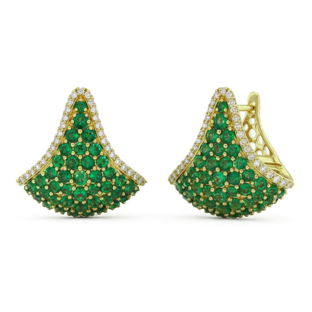 2.21ct G SI 14kt Yellow Gold Diamond & Emerald Gemstone Hoop Earrings