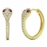 .33ct G SI 14kt Yellow Gold Diamond & Ruby Gemstone Snake Design Hoop Earrings