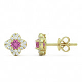 .30ct G SI 14kt Yellow Gold Diamond & Pink Sapphire Gemstone Clover Stud Earrings