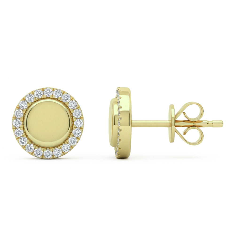 .17ct G SI 14kt Yellow Gold Signet Coin Design Diamond Stud Earrings