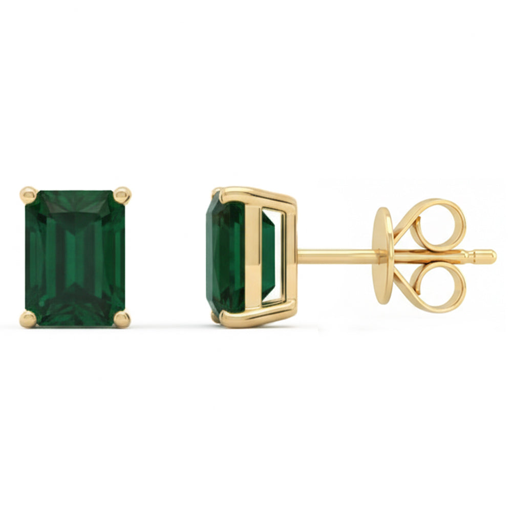 1.89ct 14kt Yellow Gold Emerald Gemstone Stud Earrings