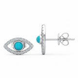 .48ct G SI 14kt White Gold Diamond & Turquoise Gemstone Evil Eye Stud Earrings