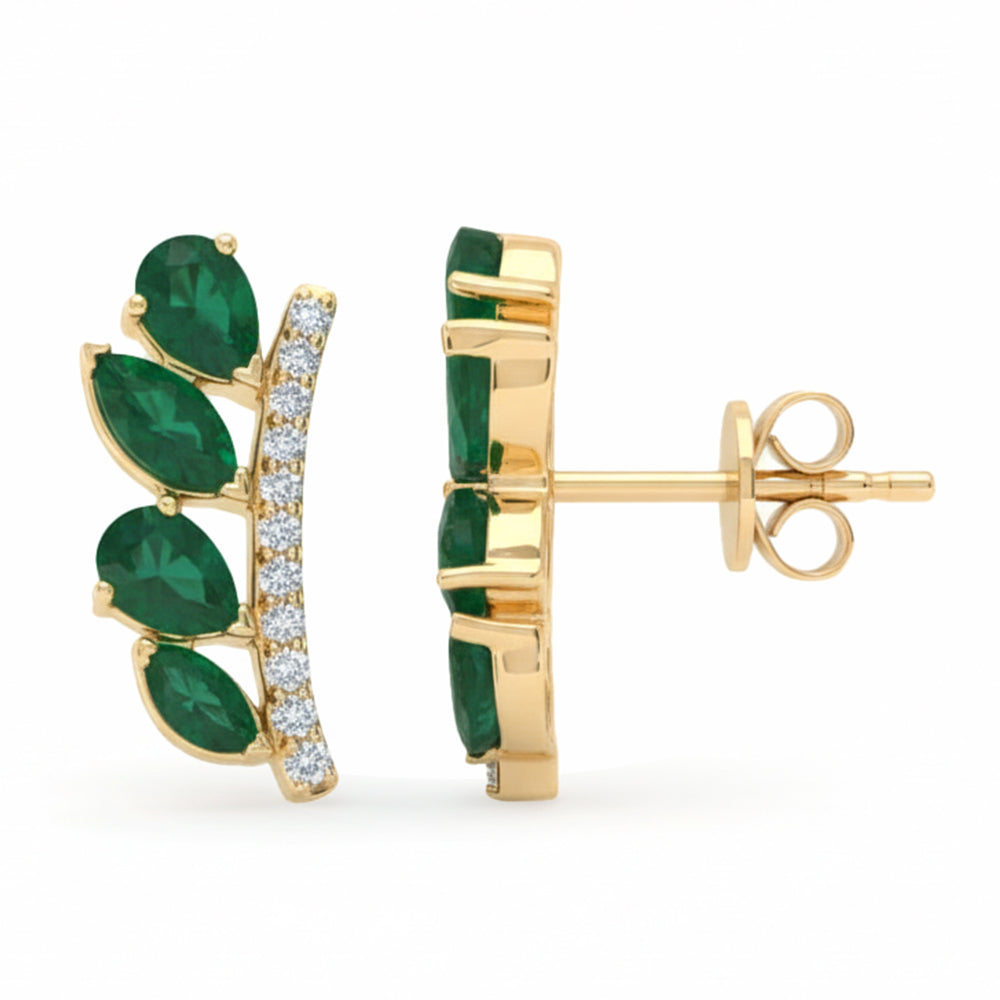 <span style="color:purple">SPECIAL!</span> 1.06ct G SI 14kt Yellow Gold Diamond & Emerald Gemstone Stud Earrings