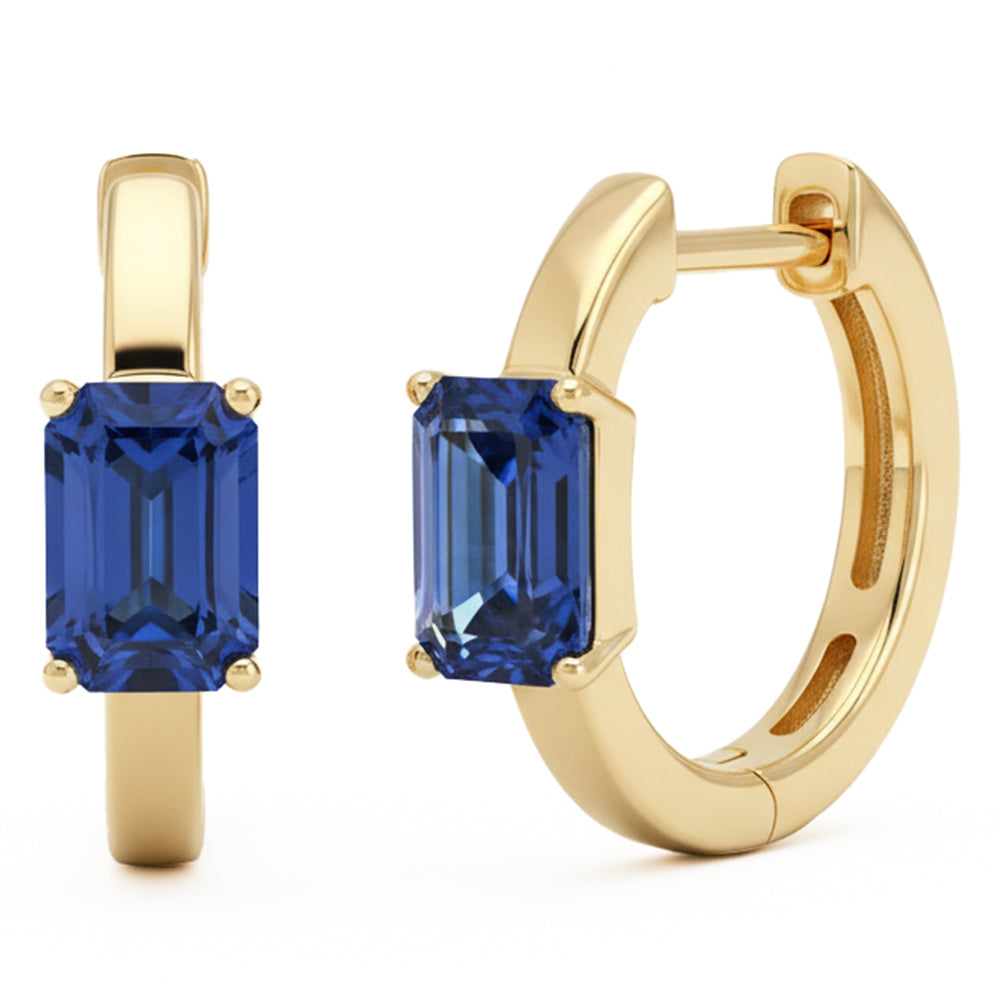 1.28ct 14kt Yellow Gold Blue Sapphire Hoop Earrings