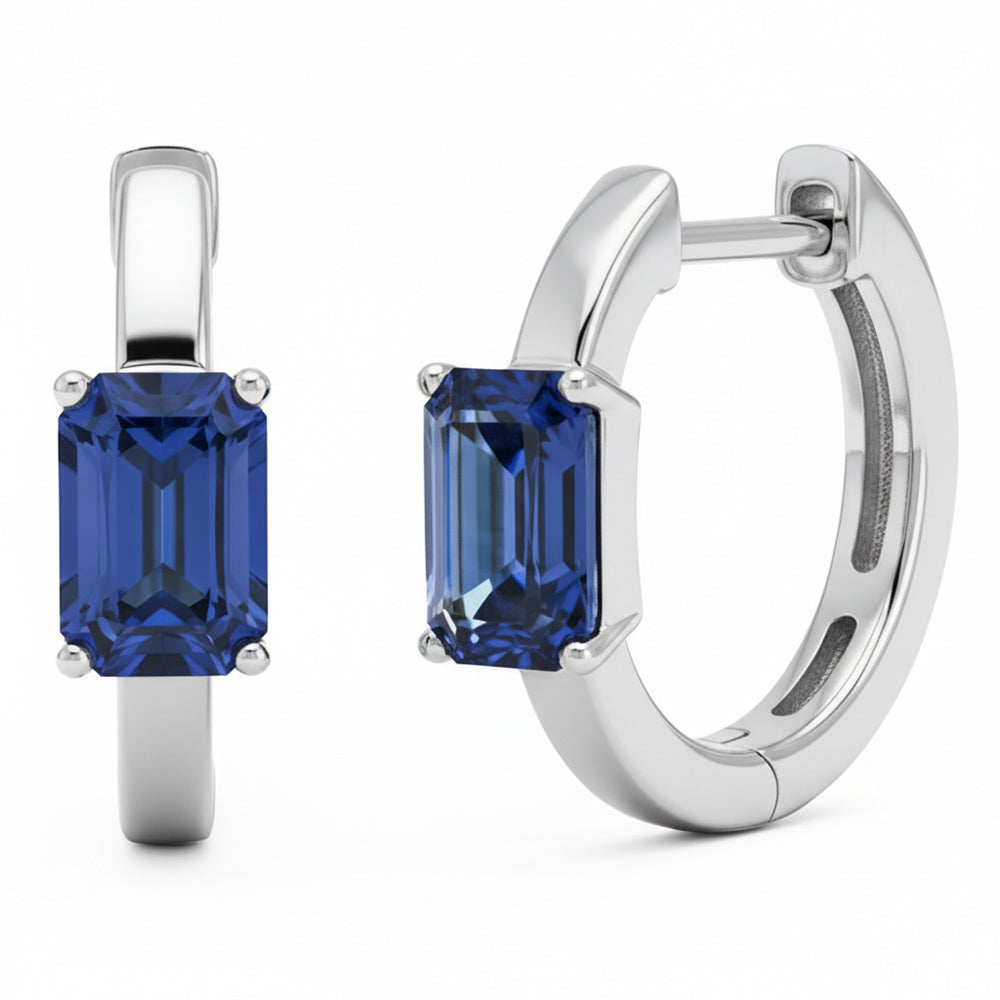 1.05ct 14kt White Gold Blue Sapphire Hoop Earrings