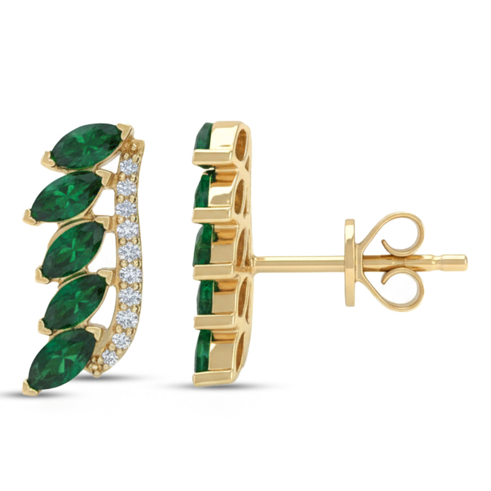 .84ct G SI 14kt Yellow Gold Diamond & Emerald Gemstone Earrings
