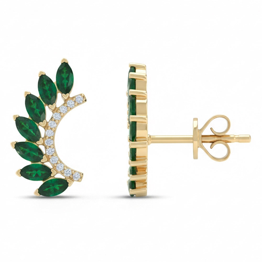 1.26ct G SI 14kt Yellow Gold Diamond & Emerald Gemstone Earrings