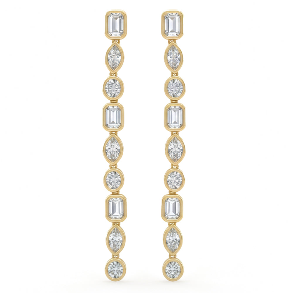 <span style="color:purple">SPECIAL!</span> 1.63ct G SI 14kt Yellow Gold Bezel Set Multi Shape Diamond Drop Earrings