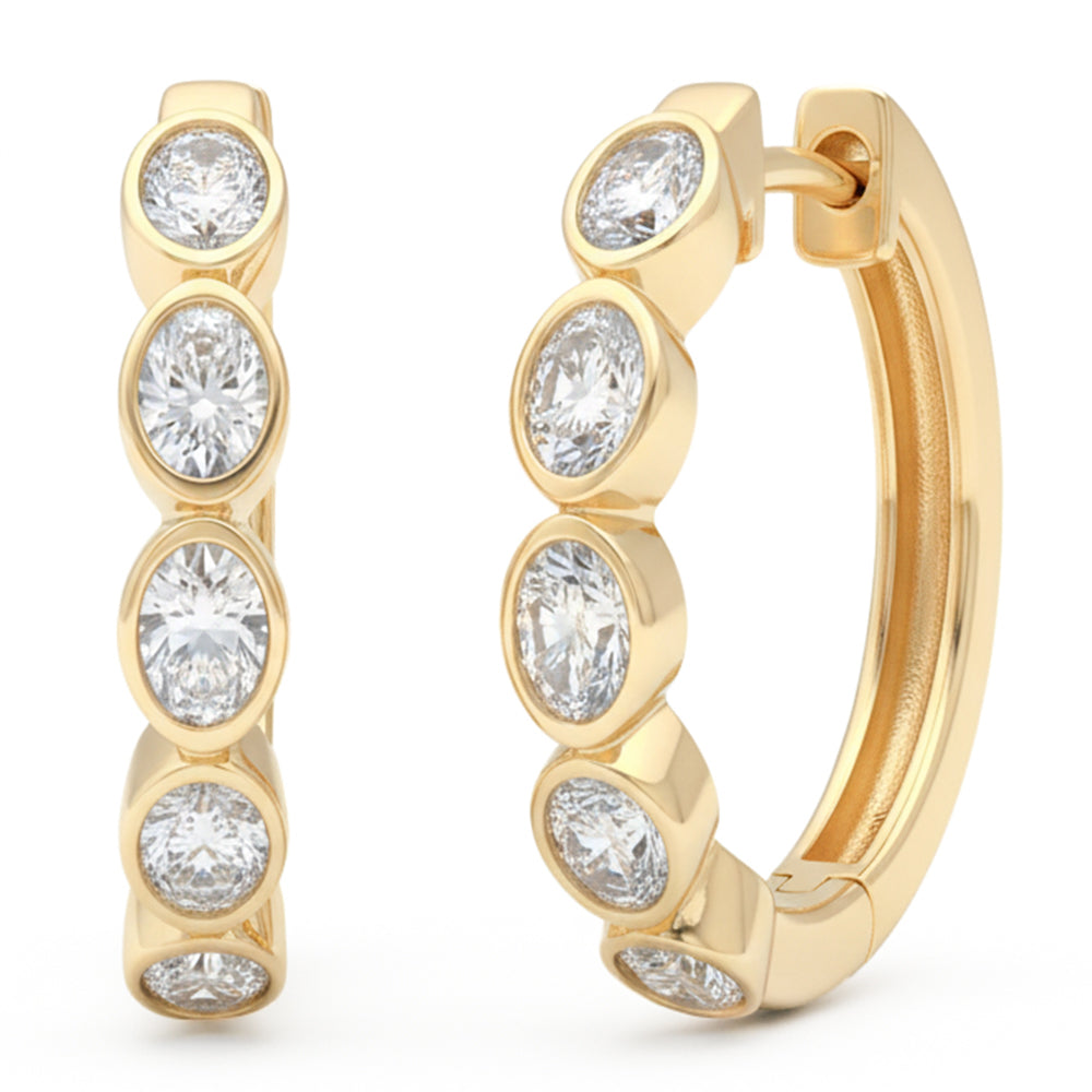 <span style="color:purple">¡ESPECIAL!</span> Pendientes de aro ovalados con diamantes de oro amarillo de 14 quilates, 0,82 ct, G SI