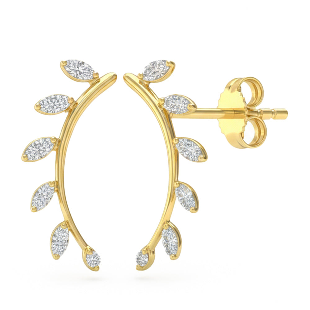 .11ct G SI 14kt Yellow Gold Diamond Vine Ear Crawler Stud Earrings