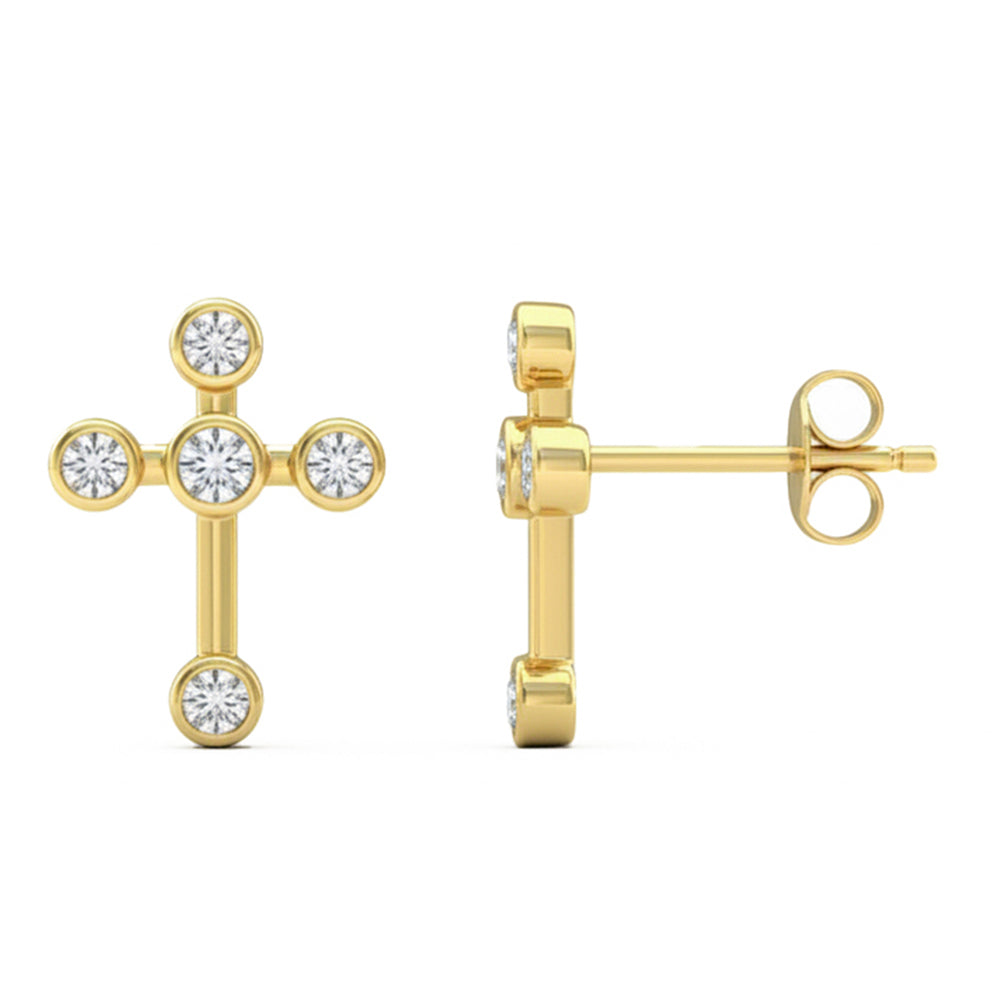 .19ct G SI 14kt Yellow Gold Diamond Bezel Set Cross Stud Earrings