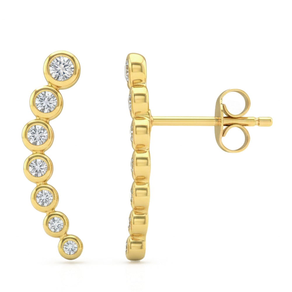 .24ct G SI 14kt Yellow Gold Diamond Bezel Set Ear Crawler Stud Earrings