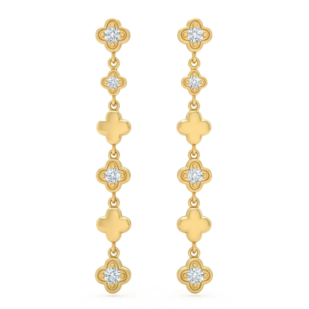 .20ct G SI 14kt Yellow Gold Diamond Clover Drop Earrings