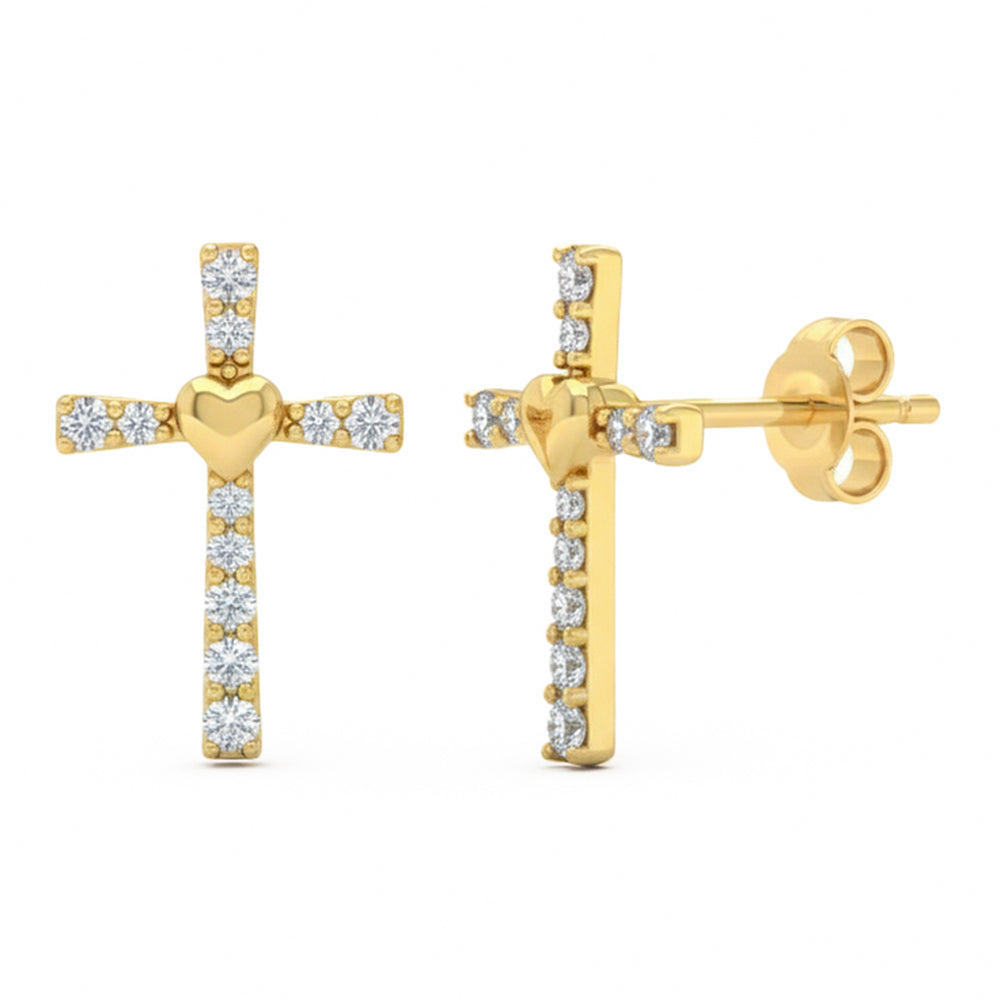 .16ct G SI 14kt Yellow Gold Diamond Cross Stud Earrings