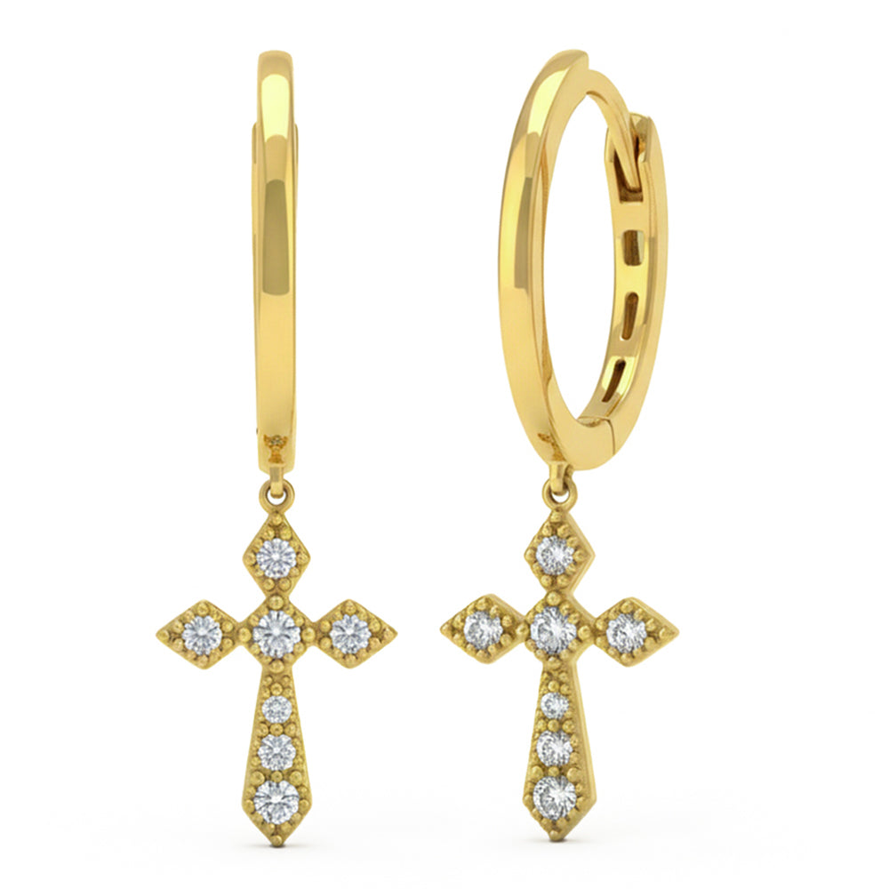 .15ct G SI 14kt Yellow Gold Diamond Cross Drop Earrings