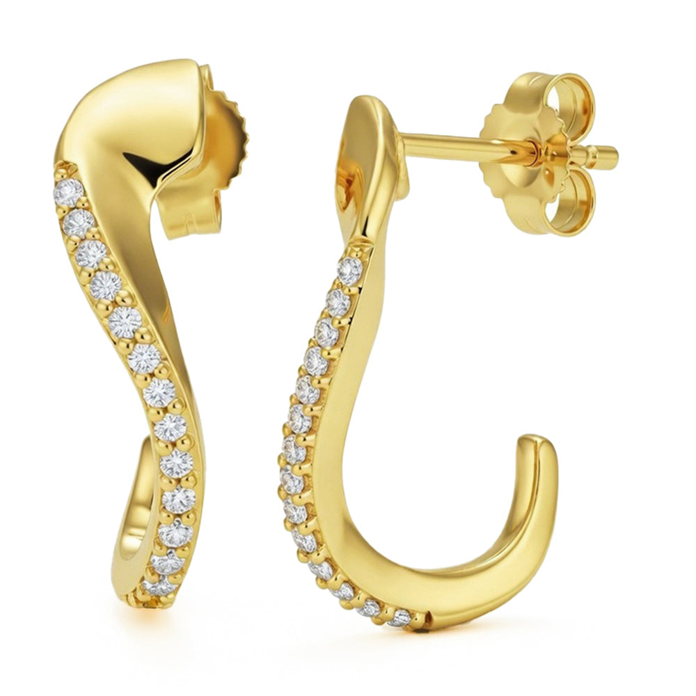 .13ct G SI 14kt Yellow Gold Diamond J Hoop Earrings