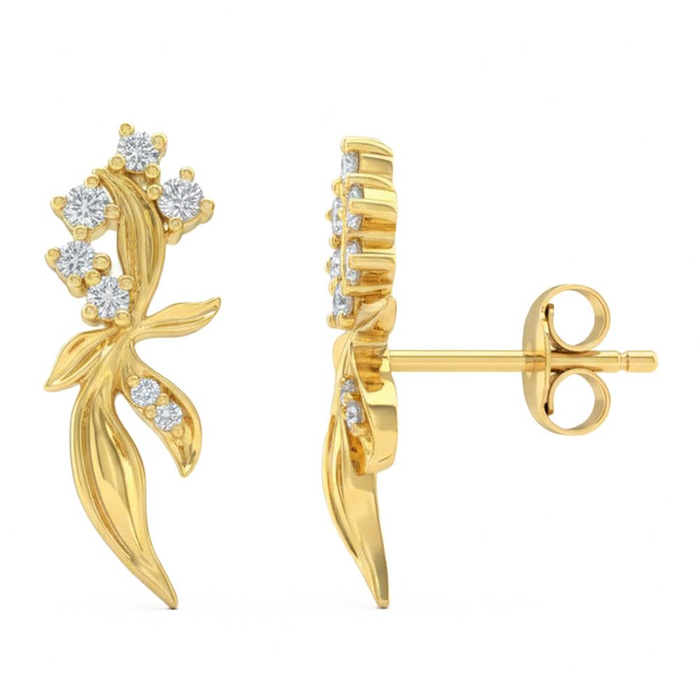 .13ct G SI 14kt Yellow Gold Diamond Ear Crawler Stud Earrings