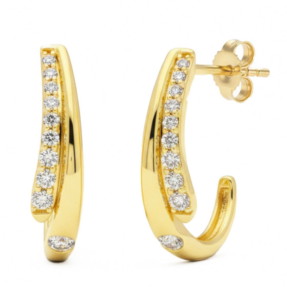 .24ct G SI 14kt Yellow Gold Modern Diamond J Hoop Earrings