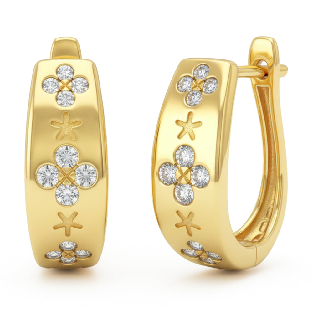 .48ct G SI 14kt Yellow Gold Diamond Clover Hoop Earrings