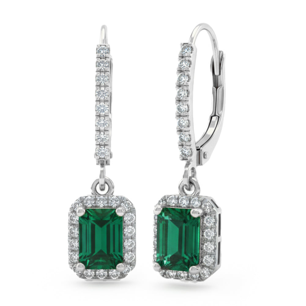 1.35ct G SI 14kt White Gold Diamond & Emerald Gemstone Earrings