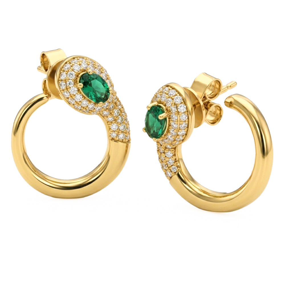 .86ct G SI 14kt Yellow Gold Modern Diamond & Emerald Gemstone Hoop Earrings
