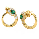 .86ct G SI 14kt Yellow Gold Modern Diamond & Emerald Gemstone Hoop Earrings