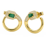 .85ct G SI 14kt Yellow Gold Modern Diamond & Emerald Gemstone Hoop Earrings