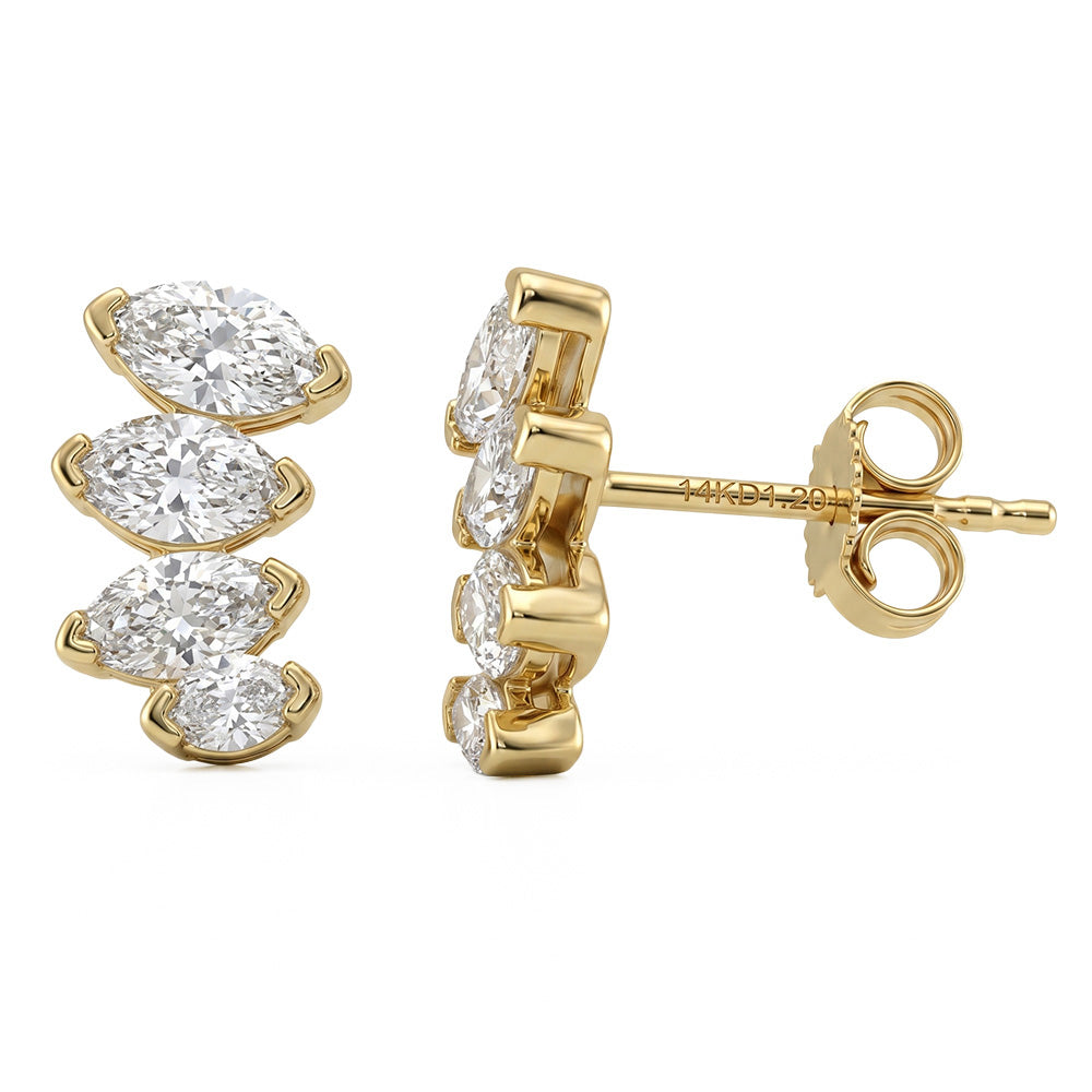 1.20ct G SI 14kt Yellow Gold Diamond Modern Ear Crawler Studs