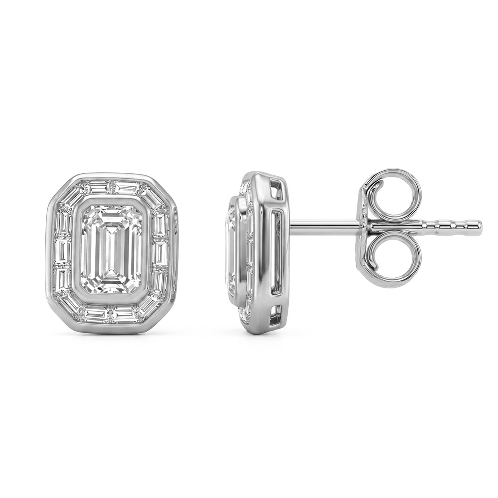 1.19ct G SI 14kt White Gold Emerald Cut Diamond Bezel Set Studs